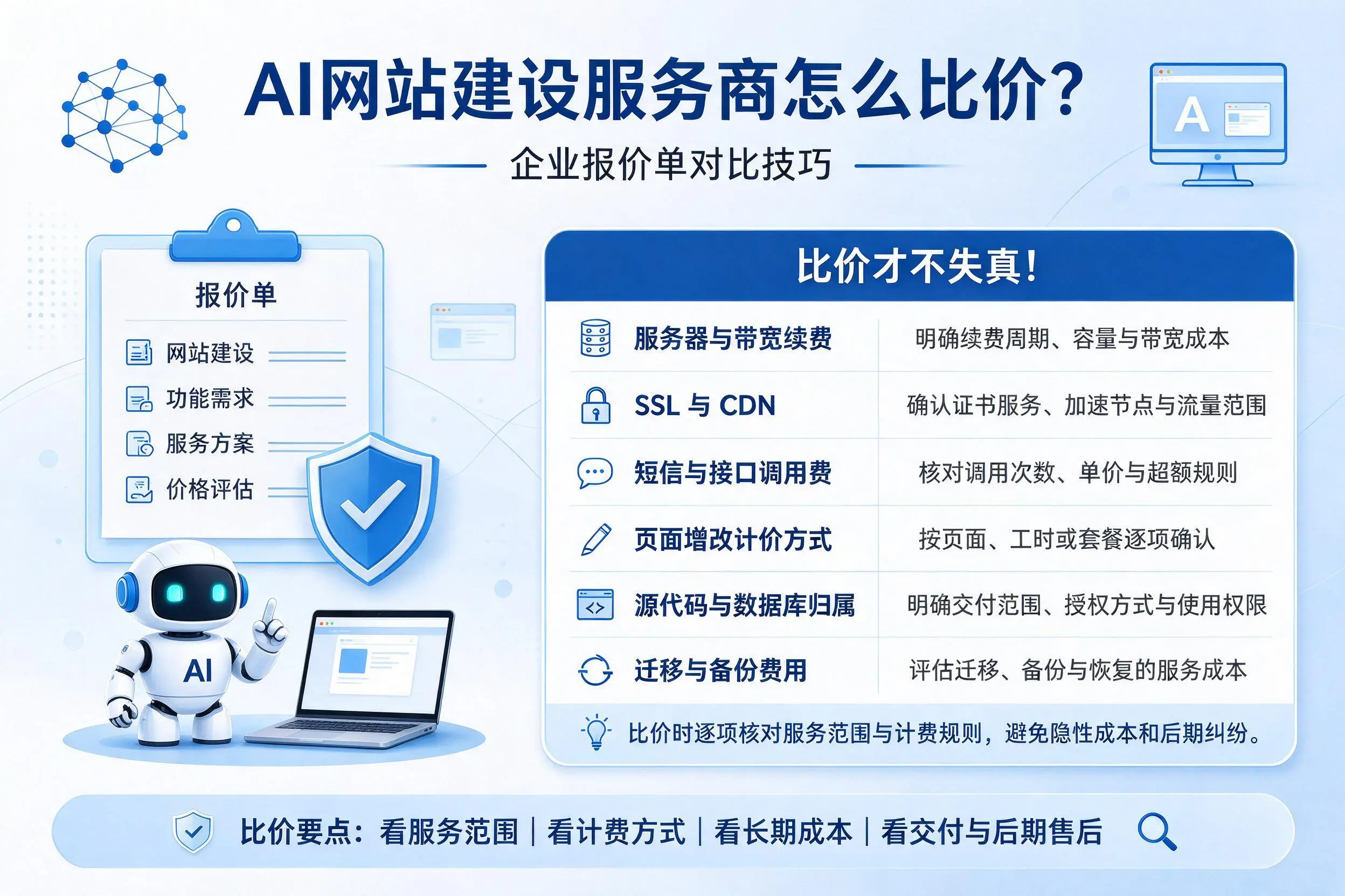 AI网站建设服务商怎么比价?海东企业报价单对比技巧